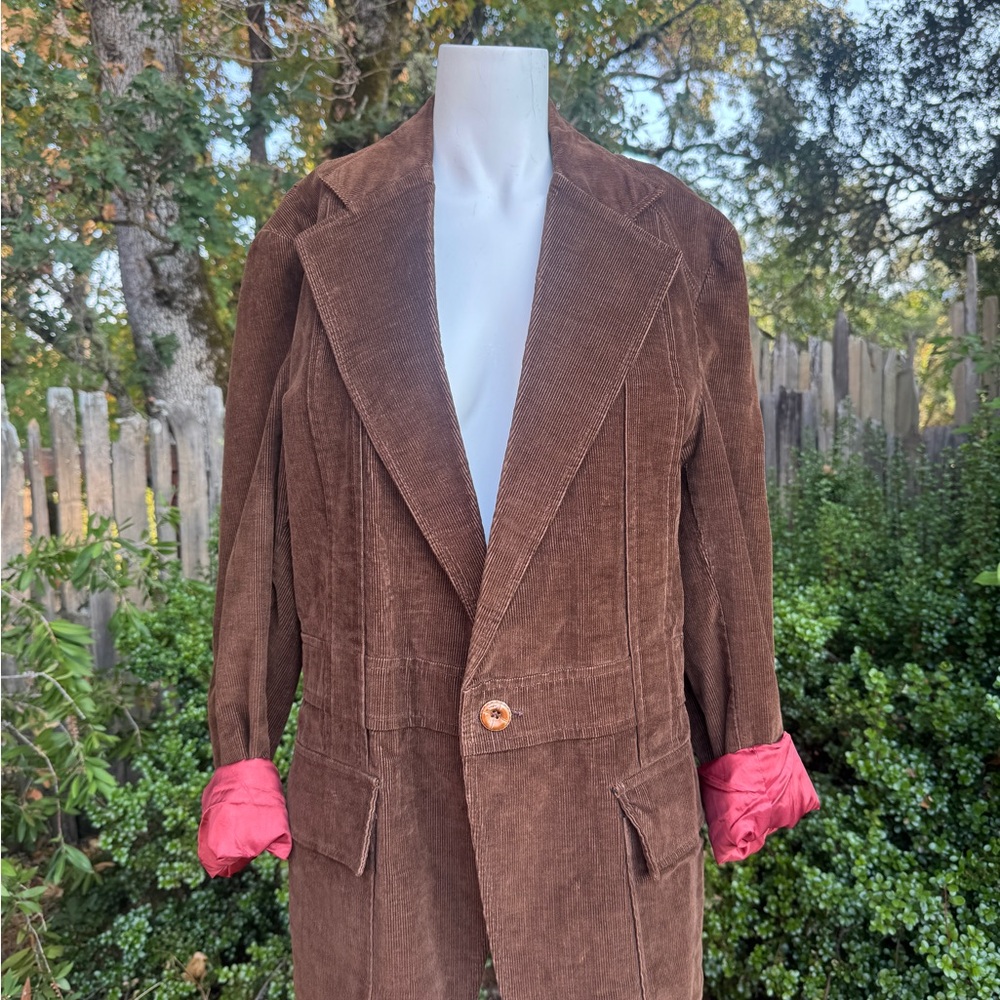 Vintage Espirt Brown Corduroy Men's Jacket with Red Accents